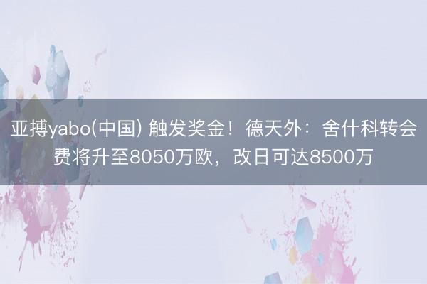亚搏yabo(中国) 触发奖金！德天外：舍什科转会费将升至8050万欧，改日可达8500万