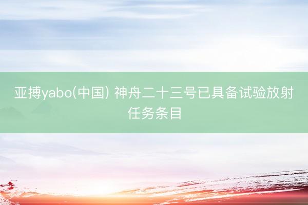 亚搏yabo(中国) 神舟二十三号已具备试验放射任务条目