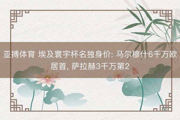 亚搏体育 埃及寰宇杯名独身价: 马尔穆什6千万欧居首， 萨拉赫3千万第2