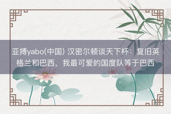 亚搏yabo(中国) 汉密尔顿谈天下杯:复旧英格兰和巴西,我最可爱的国度队等于巴西