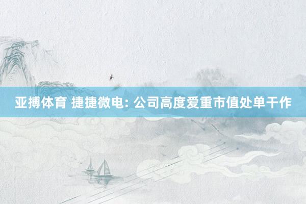 亚搏体育 捷捷微电: 公司高度爱重市值处单干作